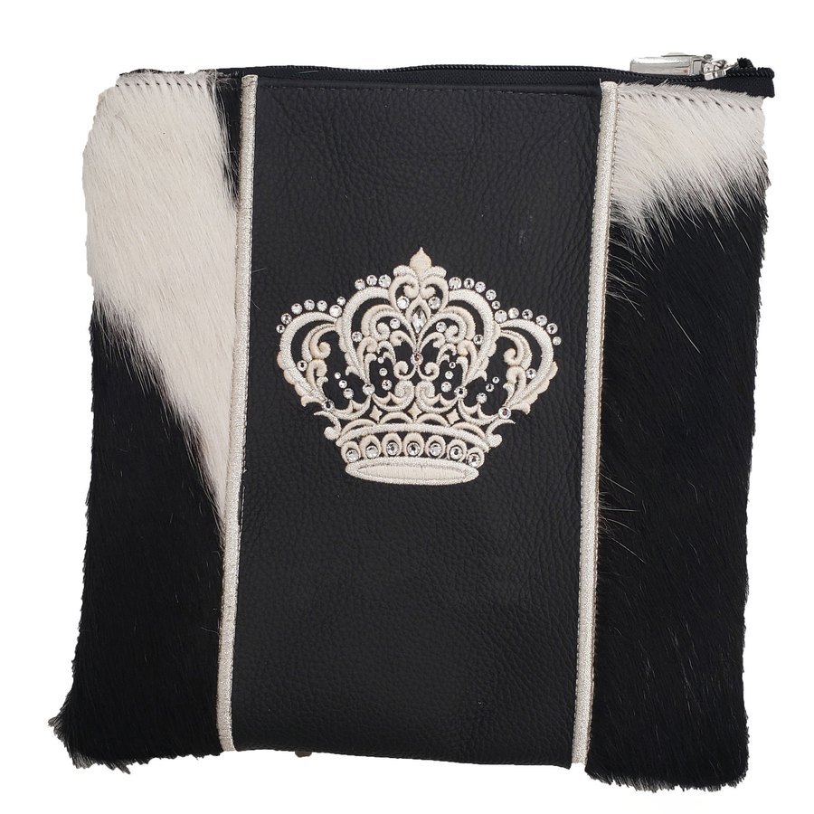 Tallit bag in black leather and black & white fur, design MC 4021