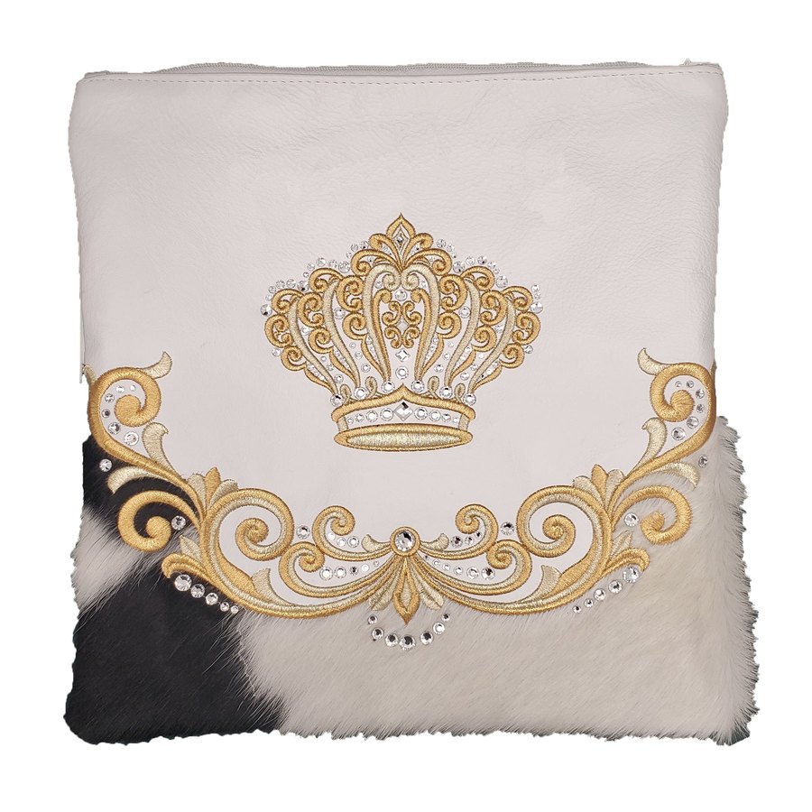 Tallit bag in white leather and black & white fur, design MC 4023