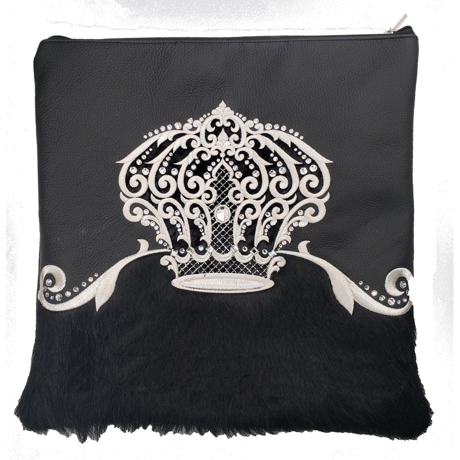 Tallit bag in black leather and black fur, design MC 4027