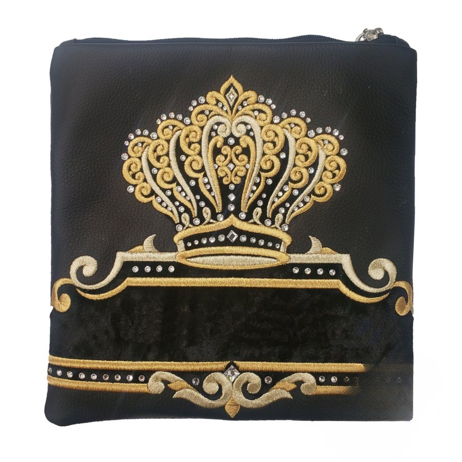 Tallit bag in black leather and velvet, design MC 4031