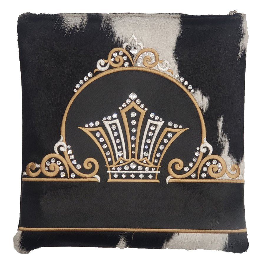 Tallit bag in black leather and black & white fur, design MC 4048