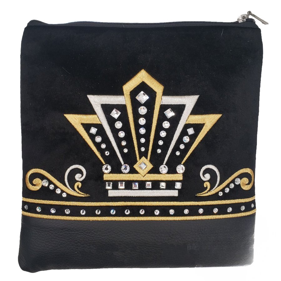 Tallit bag in black leather and velvet, design MC 4066