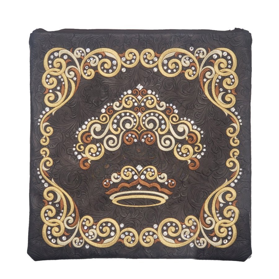 Tallit bag in dark brown embossed leather, design MC 4073