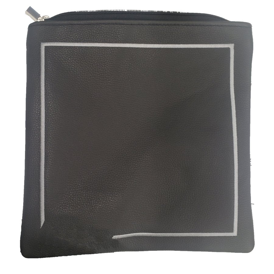 Tallit bag in black leather with silver embroidery, design MC 5010