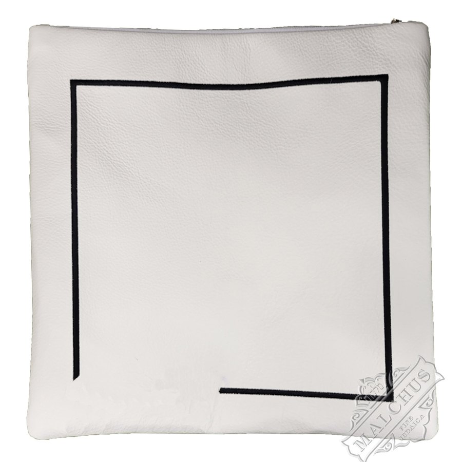 Tallit bag in white leather with black embroidery, design MC 5010