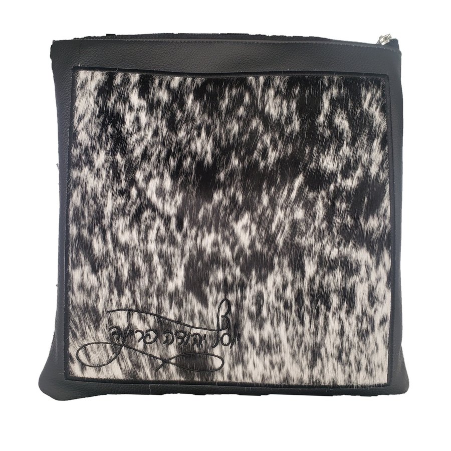 Tallit bag in black leather and black & white fur, design MC 5015