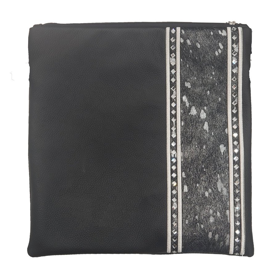 Tallit bag in black leather and grey fur, design MC 5017