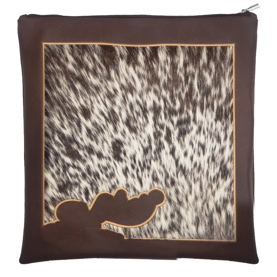 Tallit bag in brown leather and brown & white fur, design MC 5055