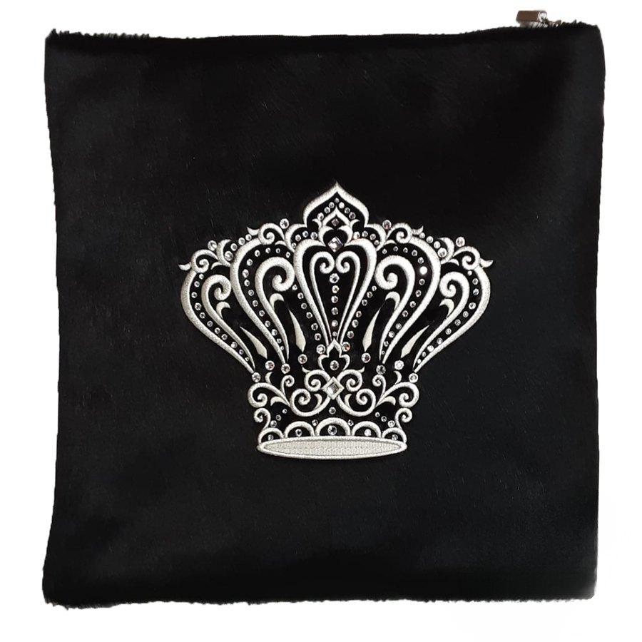 Tallit bag in black fur with silver embroidery, design MC 6040