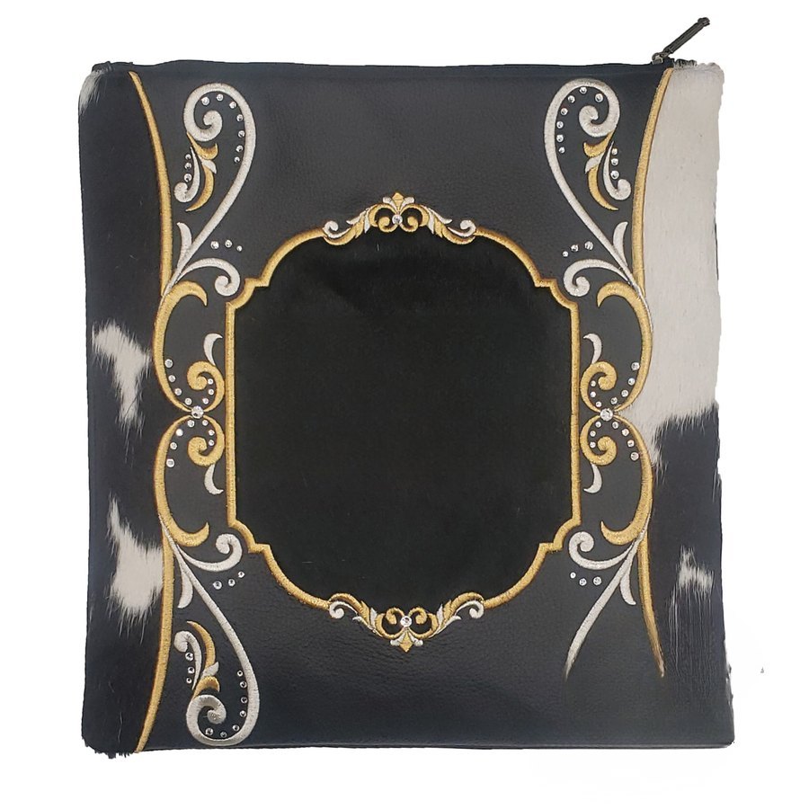 Tallit bag in black leather and black & white fur, design MC 2047