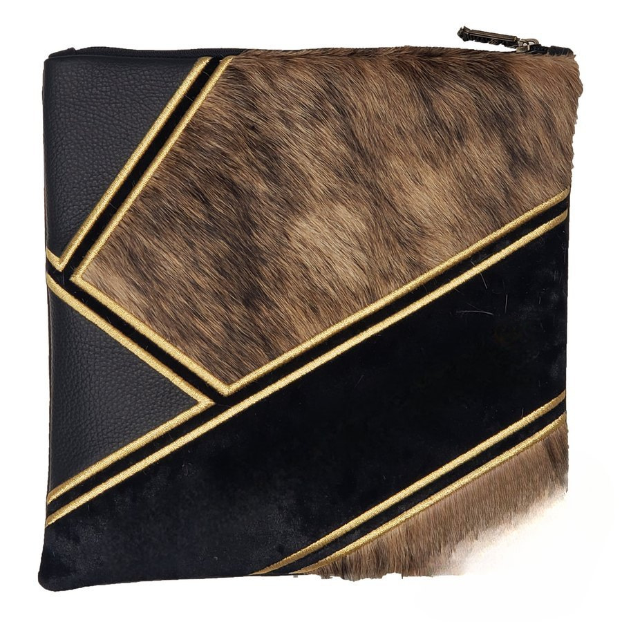 Tallis Bag Design MC 1329 - Black Leather and Brown & Black Fur