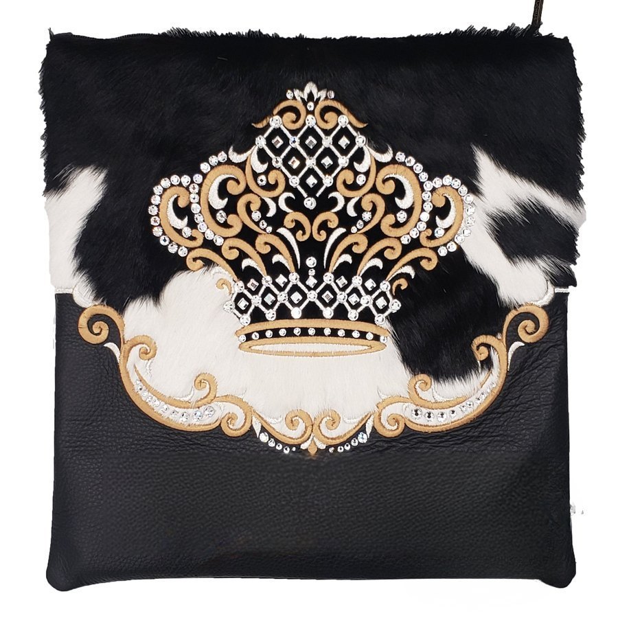 Tallit bag in black leather and black & white fur, design MC 4009