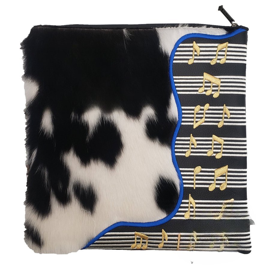 Tallit bag in black leather and black & white fur, design MC 8075
