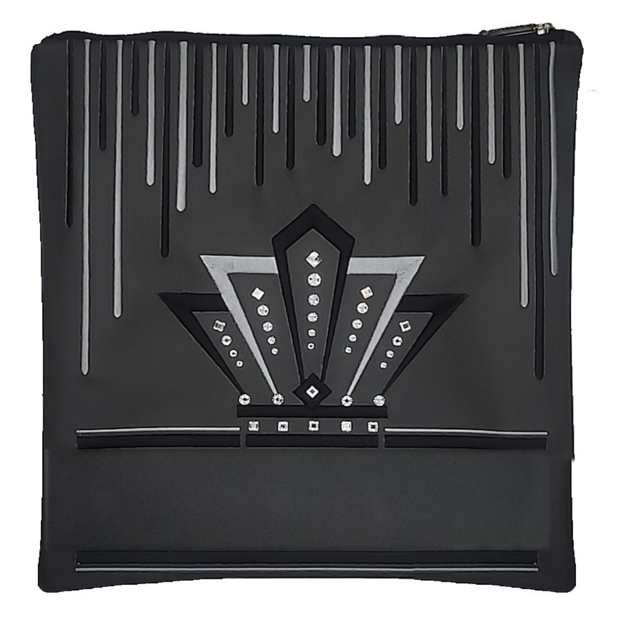 Tallis Bag Design MC 1465 - Black Leather with Silver Embroidery
