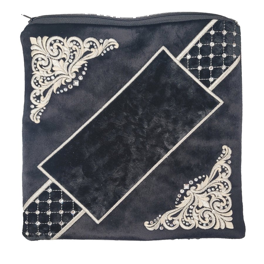 Tallit bag in black and grey velvet, design MC V1048