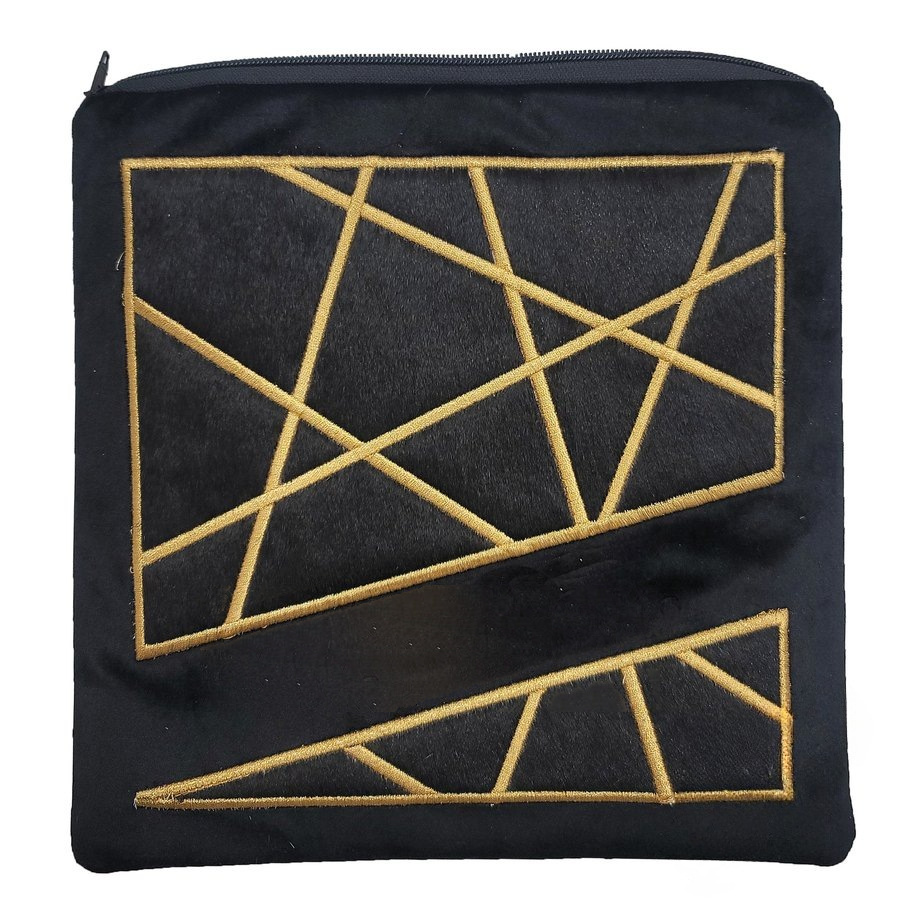Tallit bag in black velvet and black fur, design MC V1258