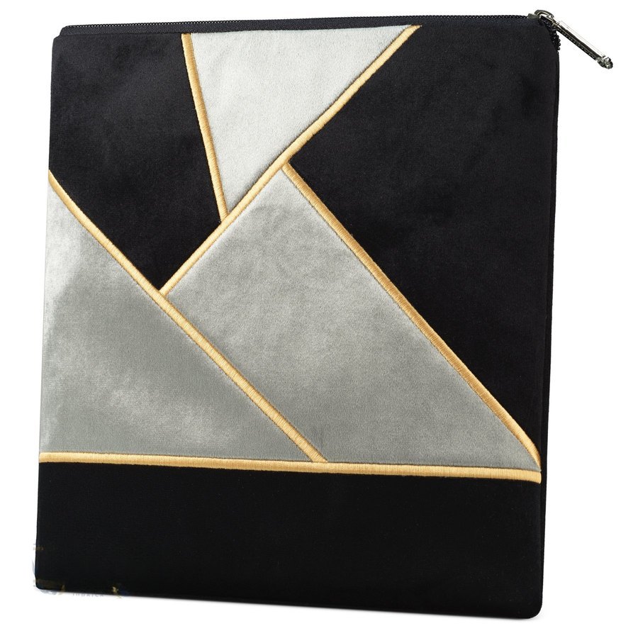 Tallit bag in black & grey velvet with gold embroidery, design MC 877