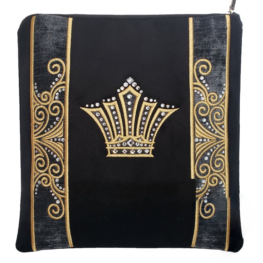 Tallit bag in black velvet with gold and grey, design MC V4052