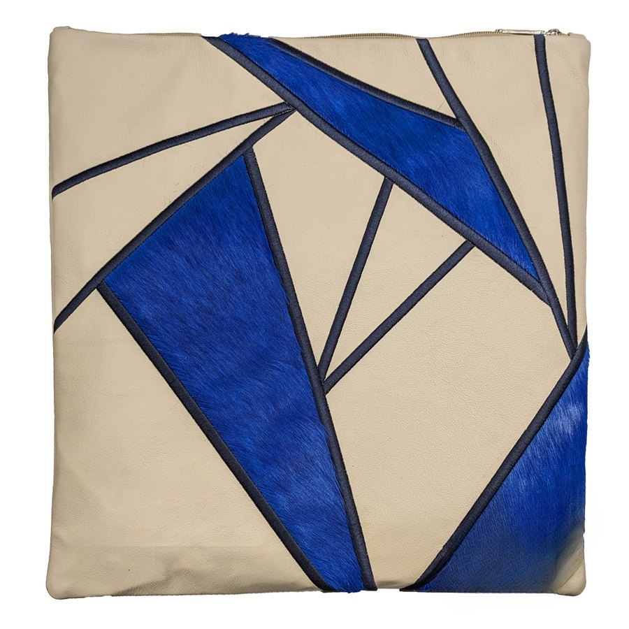 Tallis Bag Design MC 1257 - Cream Leather and Blue Fur