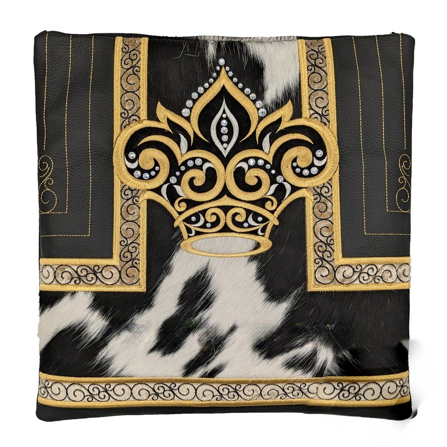 Tallit bag in black velvet, leather and black & white fur, design MC 2061
