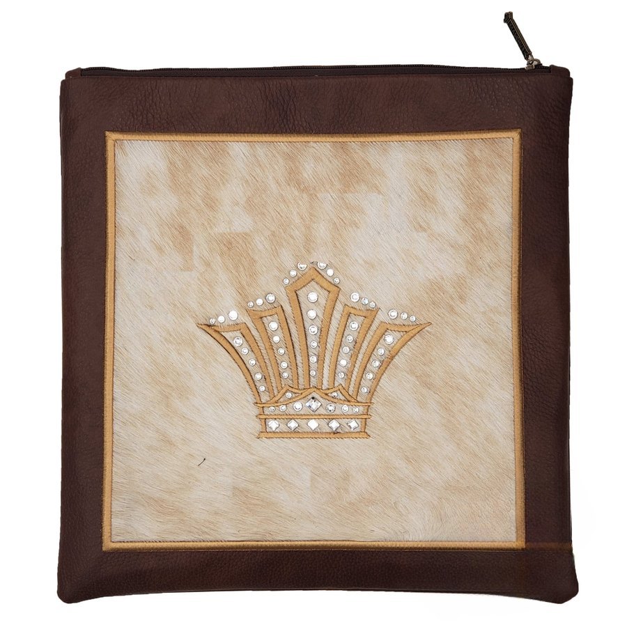 Tallit bag in brown leather and cream fur, design MC 2004