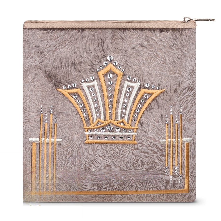 Tallit bag in grey fur with gold embroidery, design MC 325