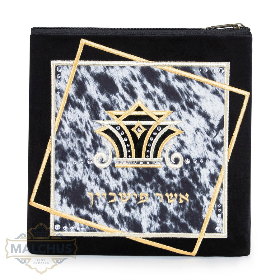 Tallit bag in black velvet with gold embroidery, design MC 713
