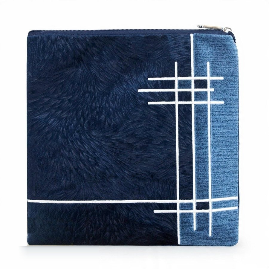 Tallit bag in navy velvet with silver embroidery, design MC 799