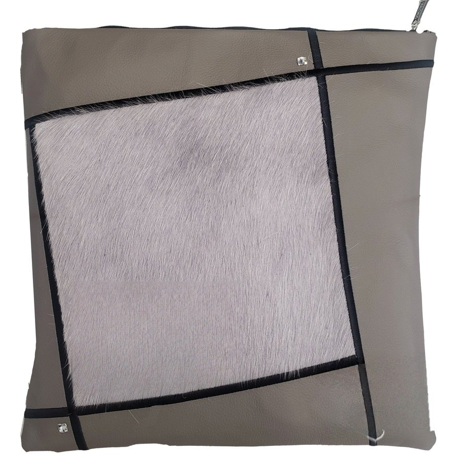 Tallit bag in grey leather and grey fur, design MC 1555