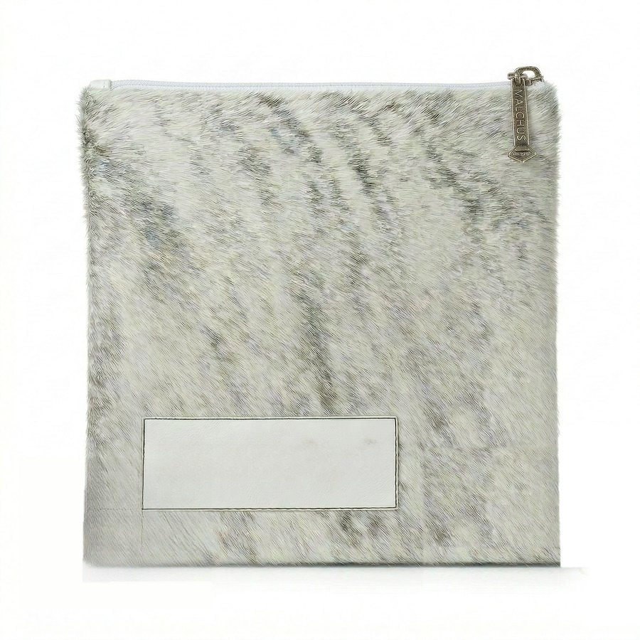 Tallit bag in grey & white fur and white leather, design MC 1501