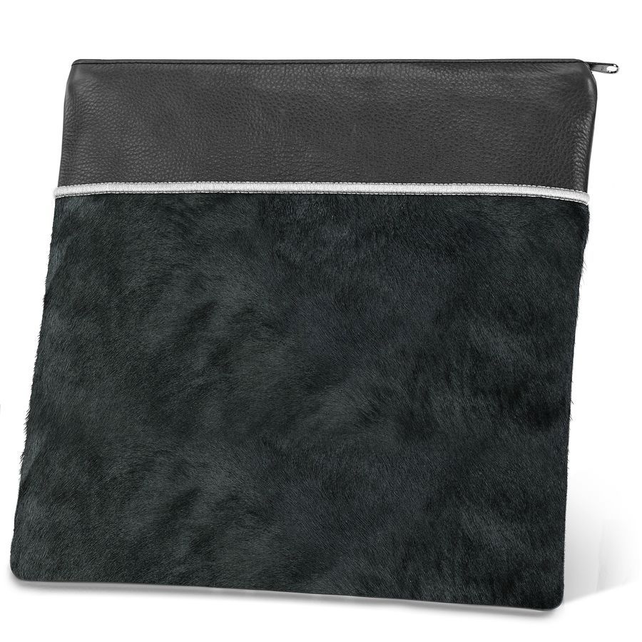 Tallis and Tefillin Bag Design 324-Black Fur with Leather – Black