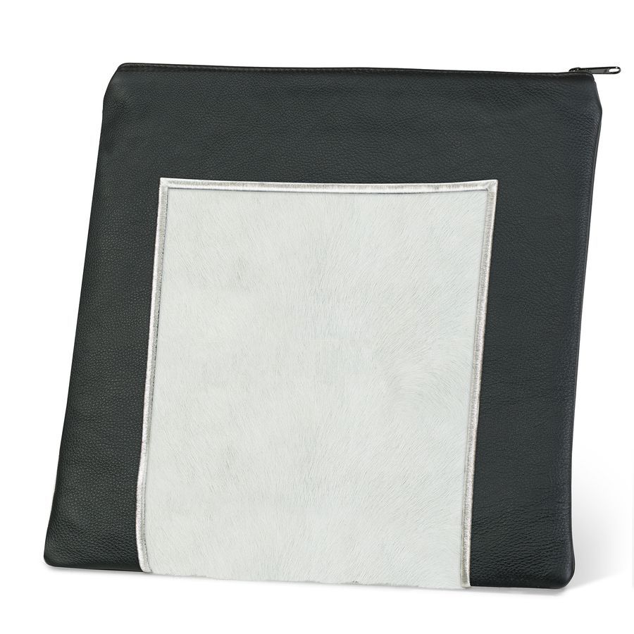 Tallis and Tefillin Bag Design 327-Black Leather And Fur – White
