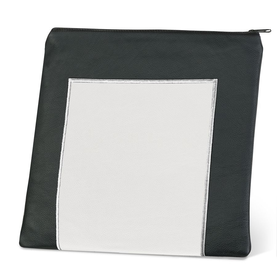 Tallis and Tefillin Bag Design 327- Black and White Leather – White