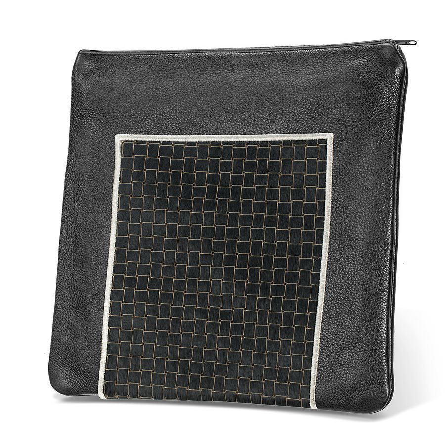 Tallis and Tefillin Bag Design 327-Black Woven Fur With Leather – Black