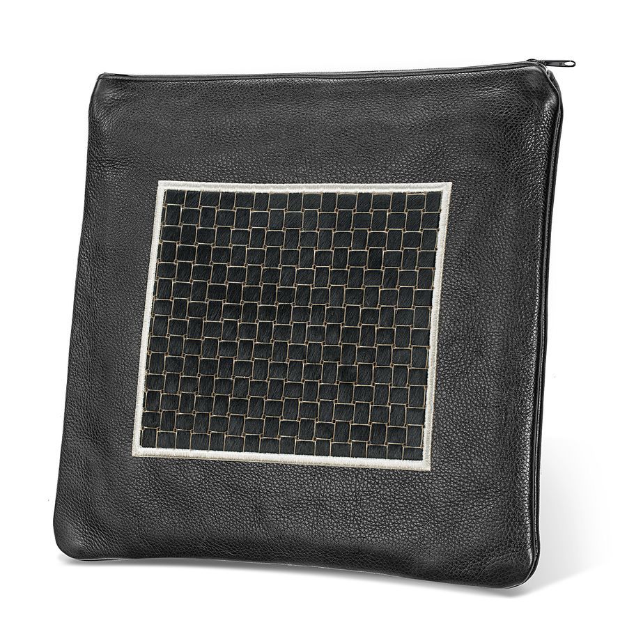 Tallis and Tefillin Bag Design 328-Black Woven Fur With Leather – Black