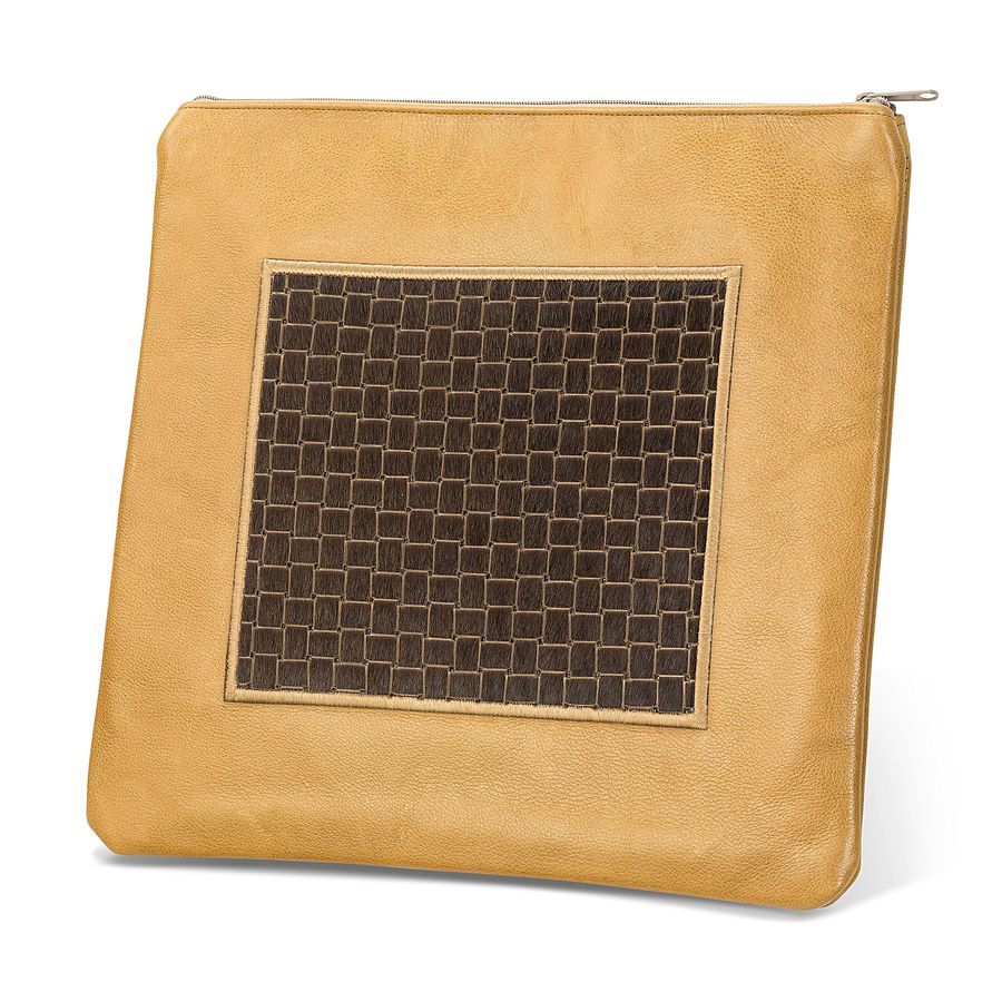 Tallis and Tefillin Bag Design 328-Brown Woven Fur with Leather – Camel