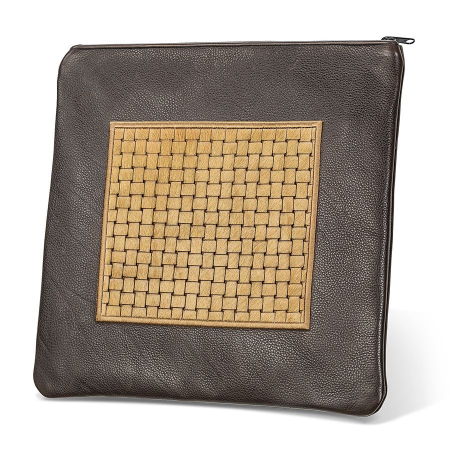 Tallis and Tefillin Bag Design 328-Camel Woven Fur with leather – Brown