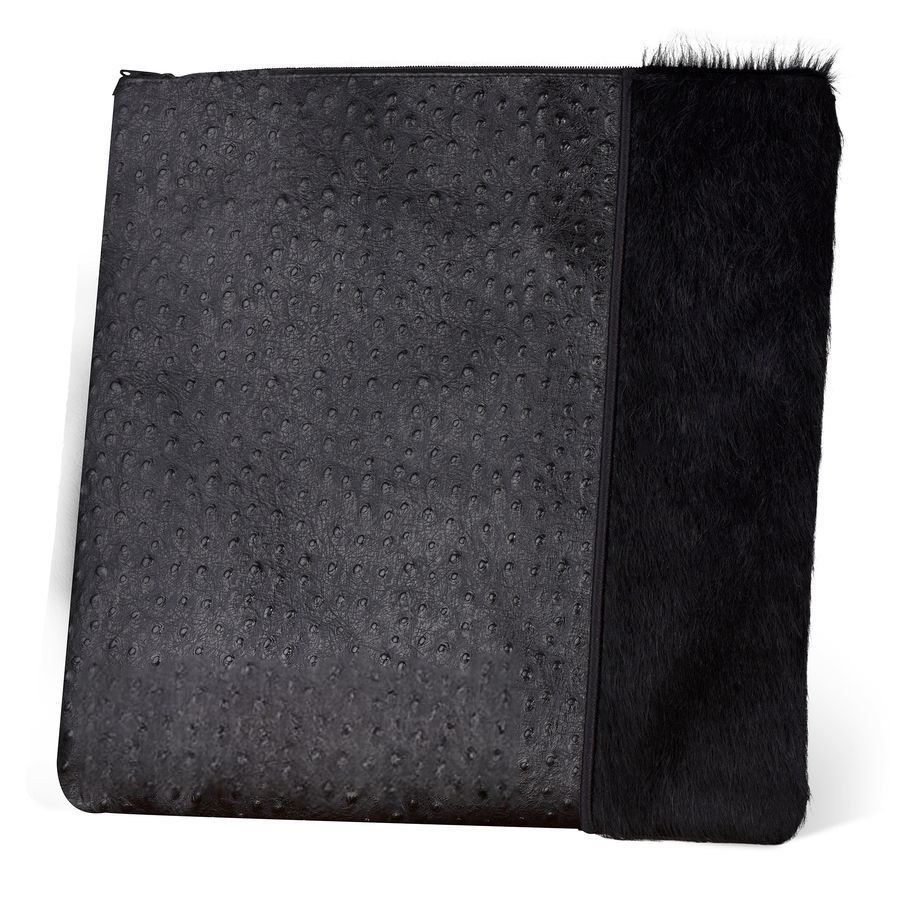 Tallis and Tefillin Bag Design 329-Black Pebbled Leather And Black Fur