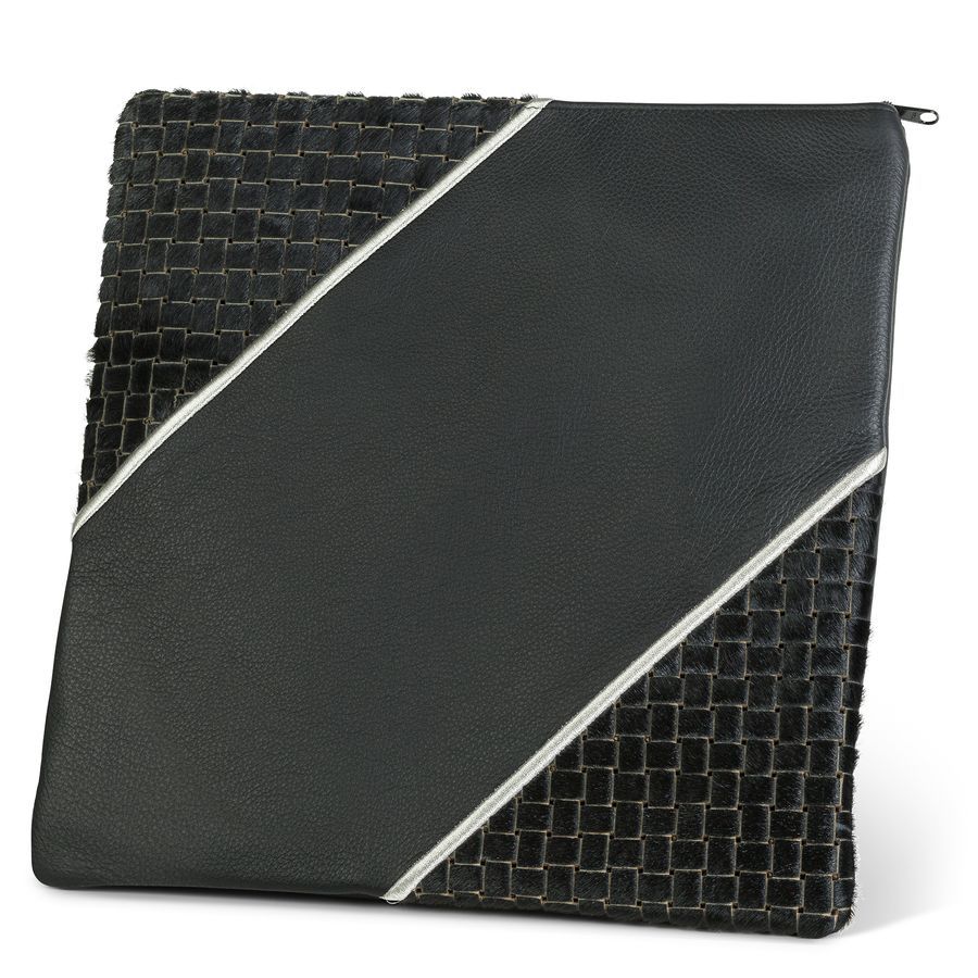 Tallis and Tefillin Bag Design 343-Black Woven Fur With Leather – Black