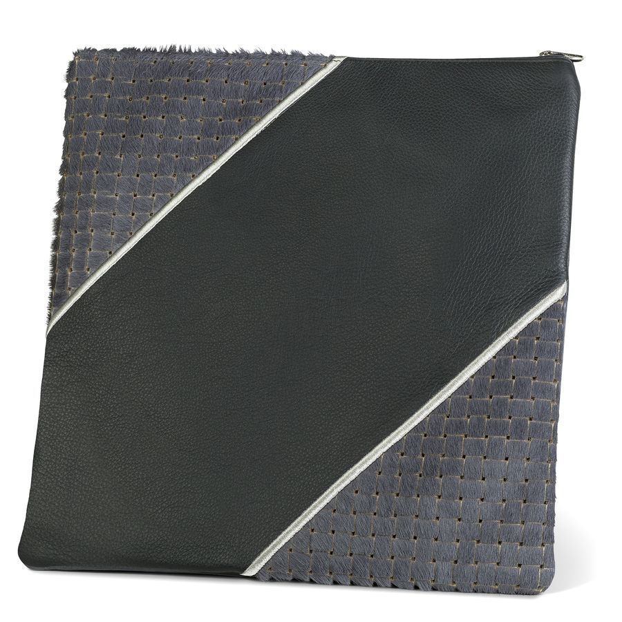 Tallis and Tefillin Bag Design 343-Livid Woven Fur With Leather – Black