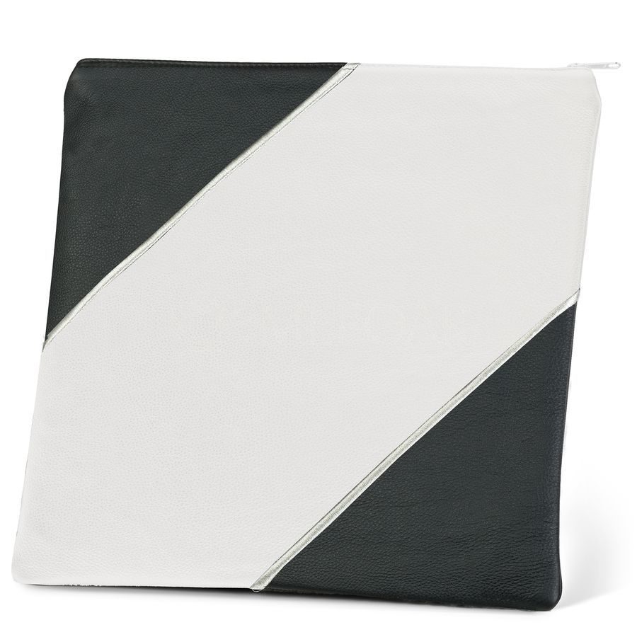 Tallis and Tefillin Bag Design 343- Black and White Leather – White