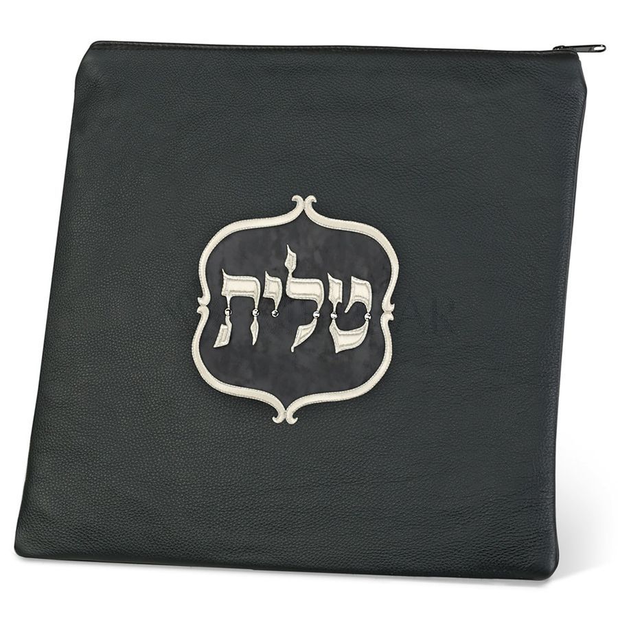 Tallis and Tefillin Bag Design 230- Solid Leather and Velvet – Black