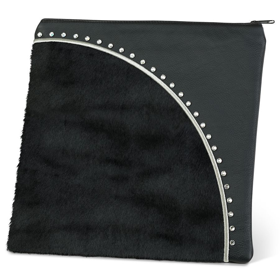 Tallis and Tefillin Bag Design 344 - Black Leather and Fur – Black