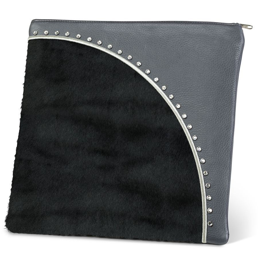 Tallis and Tefillin Bag Design 344 - Livid Leather and Fur – Black