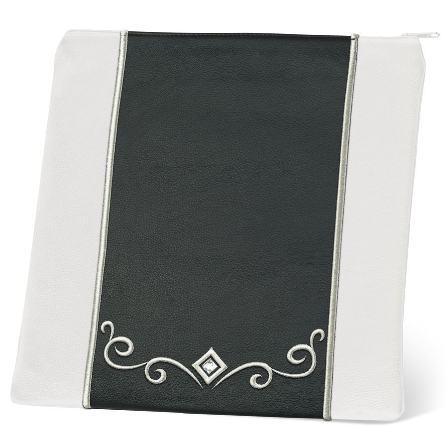 Tallis and Tefillin Bag Design 345- Black and White Leather – Black