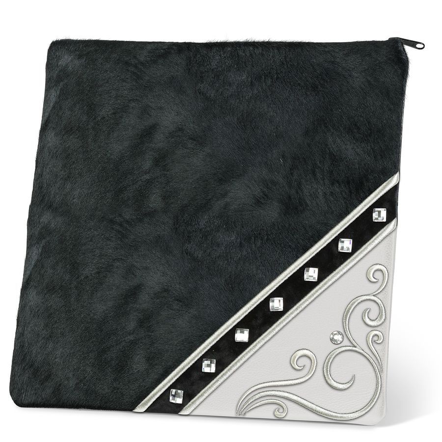 Tallis and Tefillin Bag Design 346 - Black/White Leather and Fur – Black