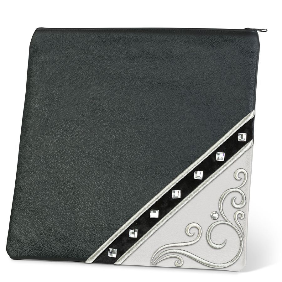 Tallis and Tefillin Bag Design 346- Black and White Leather – Black