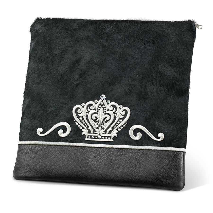 Tallis and Tefillin Bag Design 349 - Black Leather and Fur – Black