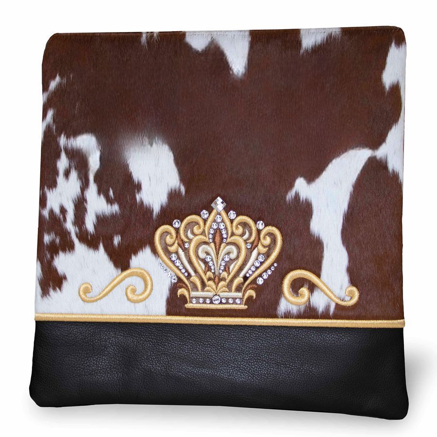 Tallis and Tefillin Bag Design 349 - Black Leather and Fur – Brown&White Fur