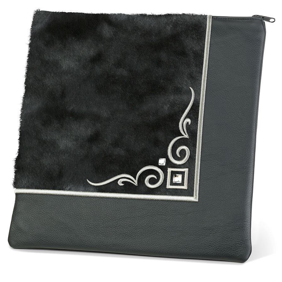 Tallis and Tefillin Bag Design 356 - Black Fur and Leather – Black